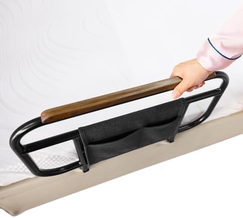 Bed Side Rails for Adjustable Bed Base for Elderly Adults Safety, Fit Wooden Base Only, for Mattress Under 10 Inches, Set of 2