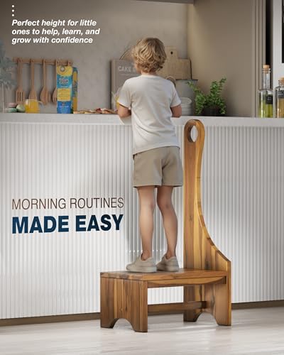 Premium Step Stool with Handle for Adults, Elderly & Seniors, Wooden 9” One Step Stool for High Bed, Heavy Duty Bedside Step Platform, Holds Up to 400 lbs, Nonslip Platform for Kitchen/Bathroom