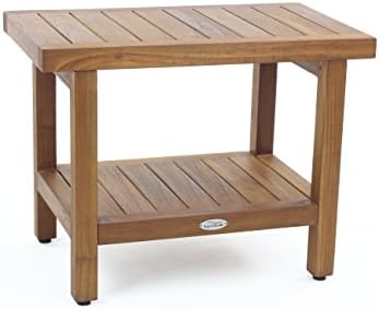 The Original 24" Spa Teak Shower Bench with Shelf & AquaTeak Two-Step Care Kit