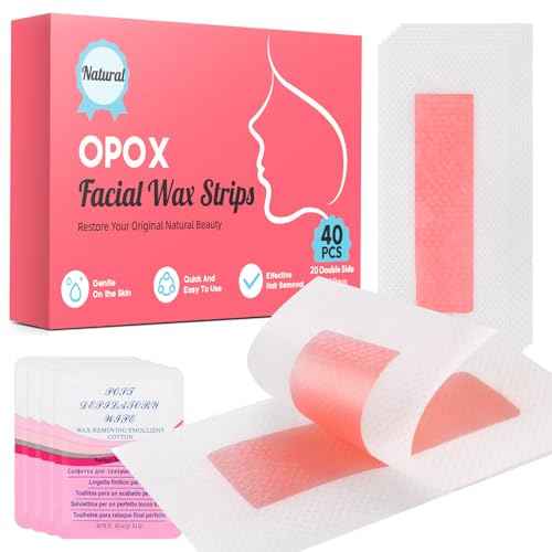 40PCS Facial Wax Strips for Hair Removal, Facial Hair Removal for Women, Waxing Kit for Women's Face, Bikini, Chest, Body, Arms, Legs, Back, & Brazilian | 40ct Waxing Strips & 4 calming Oil Wipes