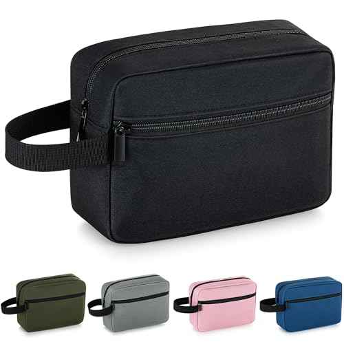 Elviros Travel Toiletry Bag for Women and Men, Lightweight Makeup Bag Hanging Dopp Kit with Shaving Compartment Cosmetic Organizer Small Tool Bag Travel Essentials, Black