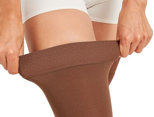 MGANG Medical 15-20 mmHg Compression Stockings for Women & Men, Pair, Thigh High Graduated Compression Socks, Closed Toe, Opaque, Support for Varicose Veins, Edema, DVT, Swelling, Flight, Brown S