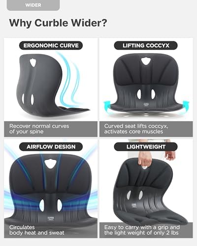 curble Wider(Standard Wide) 2PACK – Ergonomic Back Support Chair, Lumbar Support for Posture Correction & Back Pain Relief, for Office, Floor Seat and Work from Home, Patented(2P Black)