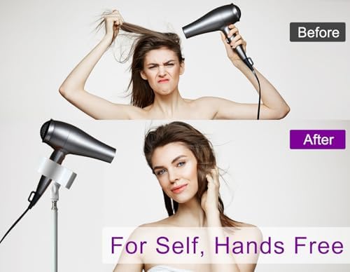 Purple River Hair Dryer Stand White 20-63 Inch Adjustable Blow Dryer Holder with Tripod and Universal Clip, Easy to Use, Hands Free Relieve Wrist Pain, Shoulder Periarthritis etc