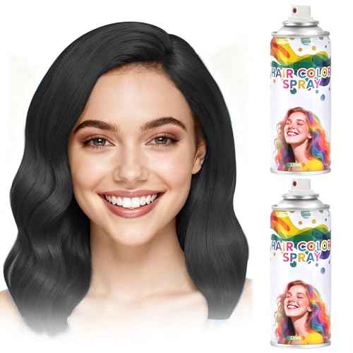 2 Pack Black hair spray,Black Hair spray temporary for Women Kids Men, Washable Temporary Hair Dye Spray£¬Spray hair color Non-Sticky£¬For Christmas Party, Halloween Crazy Hair Day,Cosplay Party