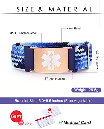 Personalized Sport Medical Alert Bracelets for Women Men - Custom Medical ID Bracelets with Free Engraving - Hook and Loop/Elastic/Stainless Steel/Silicone Watch Wristband Emergency Bracelet
