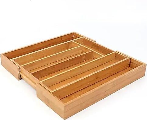 KARO DAILY - Retractable Bamboo Drawer Organizer â Adjustable Real Bamboo Kitchen Drawer Divider, Wood Cutlery Tray for Utensils, Office, Bathroom or Bedroom Storage