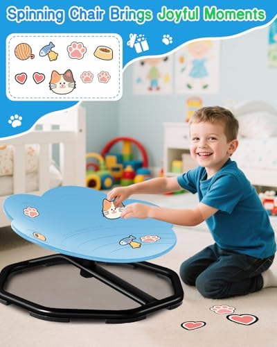 Cat Paw Spinning Chair for Autistic Kids, Sensory Swivel Chairs for Kids, Sit and Spin Sensory Toys Autism ADHD Chairs Training Body Coordination Sensory Chair- Blue