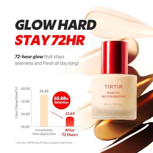 TIRTIR Mask Fit Red Foundation¤ÓLong Lasting Flawless Coverage, Energy Essence, Lightweight, Hydrating, Pore-Blurring, Breathable Satin Finish, Makeup, Radiant Skin, #22N Shell Beige, 1.01 Fl Oz