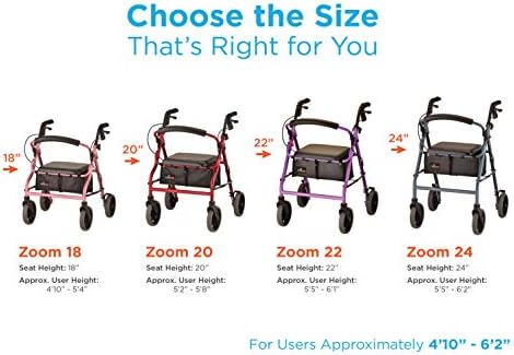 NOVA Medical Products Zoom Rollator Walker with 20" Seat Height, Diamond Blue