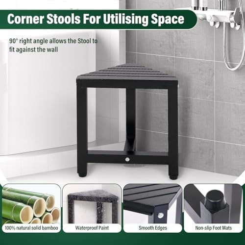 TYYIHUA 13.2" Shower Stool for Shaving Legs, Shower Foot Rest, Shower Stool for Inside Shower Waterproof, Small Corner Stool for Small Space, Small Shower Bench for Bathroom, Black