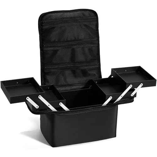 Stagiant Makeup Train Case, Nail Bag Organizer Case, Makeup Box Organizer, 4 Tier Large Travel Makeup Case with Compartments/Shoulder Strap for MUA/Manicure/Tattoo/Eye Lash Extension,Black