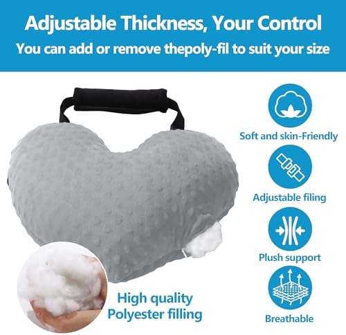 BALAPET Adjustable Heart Shape Pillow for After Heart Surgery, Soft Plush Open Heart Surgery Pillow for Heart Surgery Recovery, Chest Pillow with 2 Fixed Straps for After Heart Surgery Gifts(Gray)