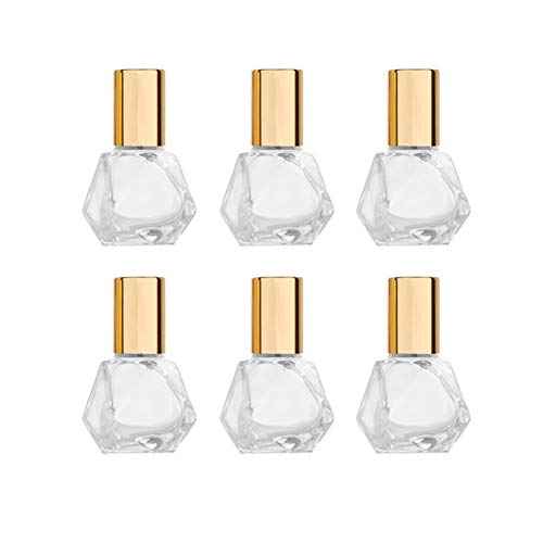 5ml(1/6oz) Shaped Glass Roller Bottle For Essential Oils,Mini Glass Bottles With Stainless Steel Roller Balls,Gold Aluminum Caps Portable Roll-On Vial Aromatherapy Perfume Container-Pack of 6