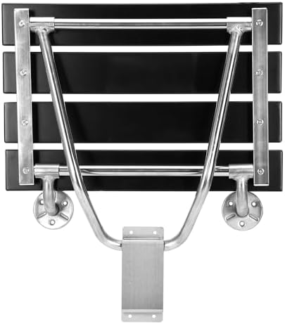 17 Inchs Folding Shower Seat Wall Mounted, Foldable Shower Bench for Small Spaces, 400lb Capacity (Black)