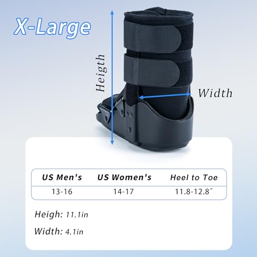 kefit Short Cam Walking Boot, Orthopedic Boot for Ankle Sprain, Foot Injury,X-Large, Black