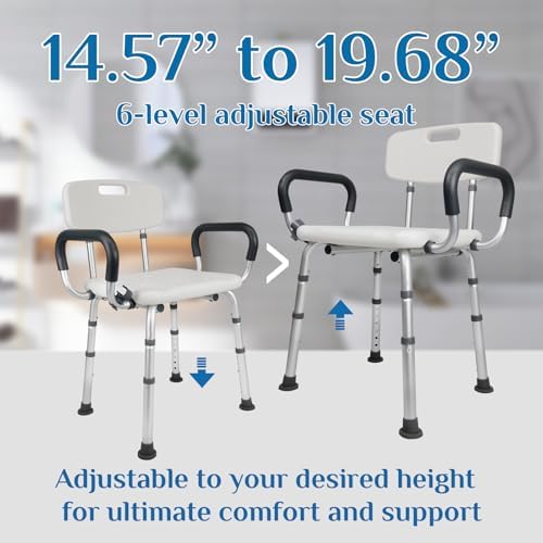 Shower Chair Seat with Arms and Back, Padded Handicap Shower Chair for Inside Shower, Adjustable Heavy Duty Shower Bench for Adults, Elderly and Disabled, Tool (Upgrade Shower Chair)