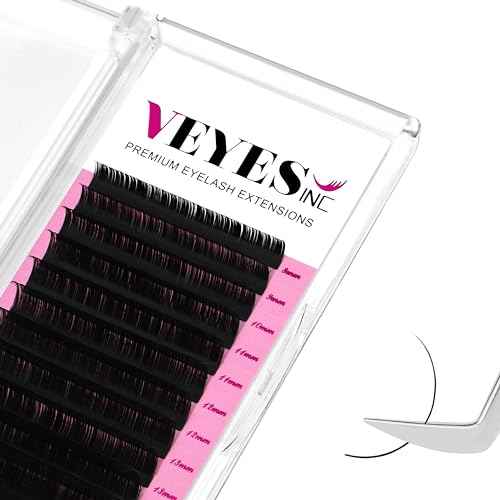 VEYES INC Classic Volume Lash Extensions 0.03-0.20 J/B/L/C/CC/D/DD Curl 5-25mm Mixed & Single Length Tray, Premium Silk Eyelashes, Professional Supplies for Lash Techs(Matte Black 0.15 D 8-16mm)