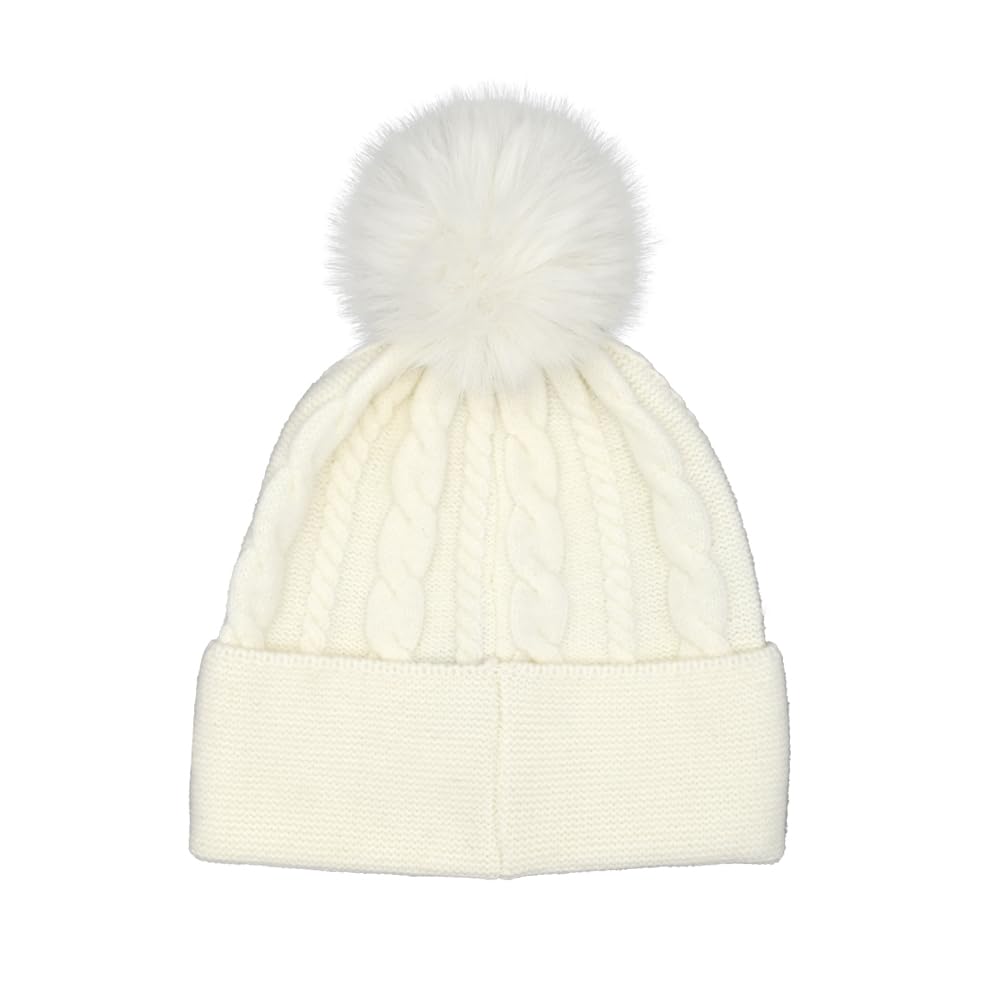 C.C Pearl Rhinestone Embellishment Beanie with Fur Pom for Women - Wool Stretchable Soft Warm with Faux Fur Pom Knit Winter Skully Hat