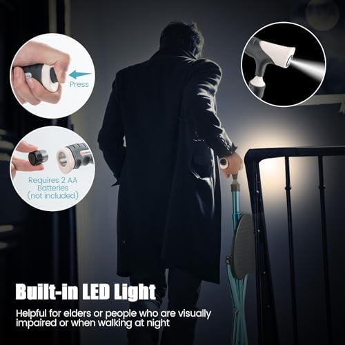 Goplus Walking Cane with Seat, Heavy Duty Aluminum Alloy Crutch Chair with LED Light and Retractable 3 Legs, Portable Anti-Slip Seat Cane, Lightweight Walking Stick for Seniors Elderly