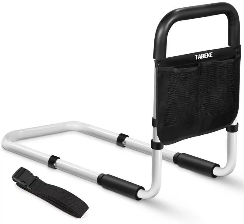 TABEKE Bed Rails for Elderly Adults, Adjustable Bed Assist Rails for Seniors, Portable Bed Support Bar Mobility Assistant with Foam Handle & Double Side Storage Bag Fits King, Queen, Full, Twin Bed