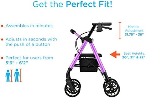 NOVA Medical Products Lightweight & Foldable Star 8 Rollator Walker, Diamond Sky Blue, Standard, 1 Count