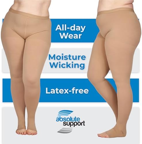 ABSOLUTE SUPPORT Compression Tights for Women 20-30mmHg with Open Toe - Opaque Graduated Support Pantyhose for Swelling, Edema, Varicose Veins Circulation during Pregnancy - Beige, X-Large - A214BE4
