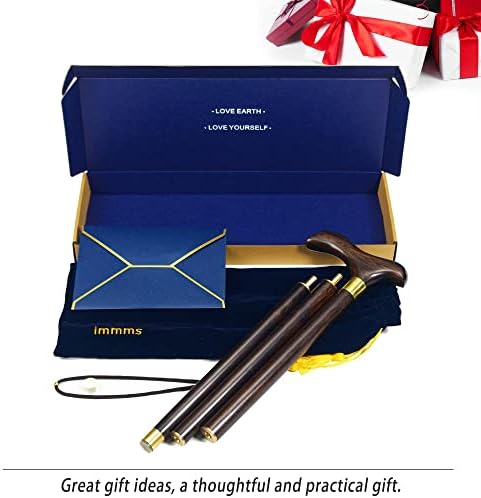 Handcrafted Folding Cane – Luxury African Blackwood Walking Cane for Men – Elegant Wood Walking Stick with Brass Accents, Gift Box, Travel Bag, Wrist Strap & Spare Tip.