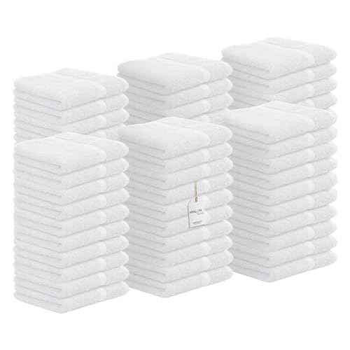 Avalon Towels Cotton Washcloths ? (Pack of 60) Size 12x12 Inches, 100% Ring Spun Cotton, Soft & Absorbent Face Towels, Gym Towels, Hotel and Spa Quality, Reusable Fingertip Towels (White)
