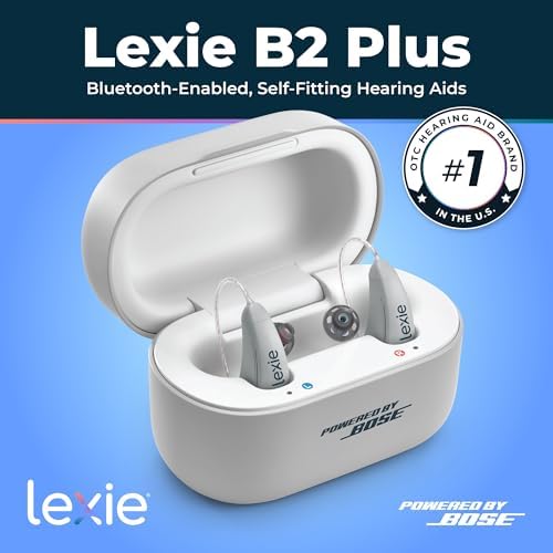 Lexie B2 Plus Hearing Aids Powered by Bose + Free 6-Month Lexie Club Subscription – Rechargeable, Rechargeable Case, App-Controlled, Self-Fit, Noise Reduction, Bluetooth® for Calls & Streaming (Gray)