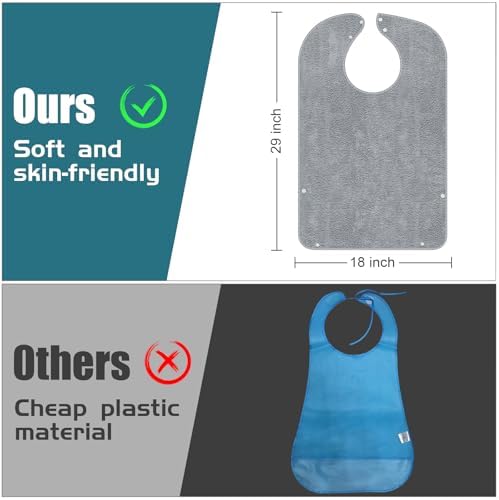 Adult Bibs for Men and Women 4 Packs, Reusable Terry Bibs for Elderly Senior, Waterproof Towel for Adults
