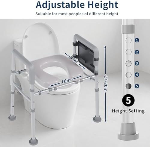 Toilet Seat Riser for Seniors, Raised Toilet Seat with Handles,Adjustable Height & Width, 400lb Raised Toilet Seat with Handles for Elderly, Handicap, Elevated, Pregnant, Fit Any Toilet