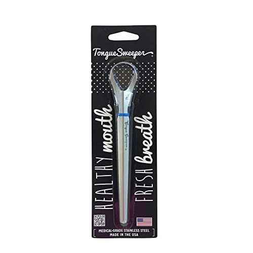 Tongue Sweeper Model P Medical Grade, Dishwasher Safe, Stainless Steel Tongue Cleaner, Reduce Bad Breath and Improve Taste, Preferred by Leading Dental Schools for Oral Hygiene, (1 Count)