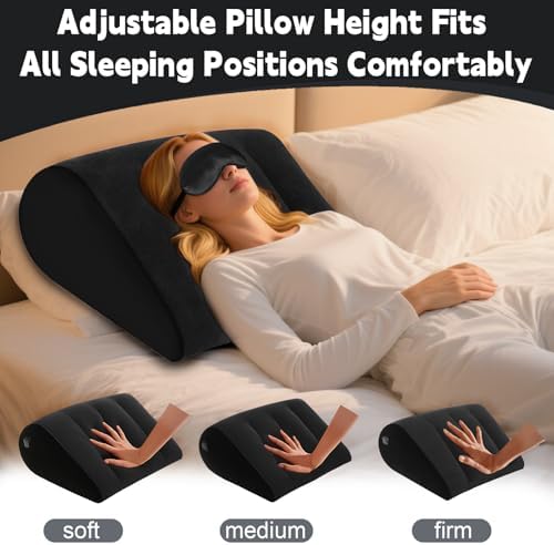 TheClover Travel Wedge Pillow for Sleeping – Inflatable Bed Wedge for Camping, Airplane & Outdoor Trips, Compact Support Cushion for Comfortable Rest & Sleep Aid (Black)