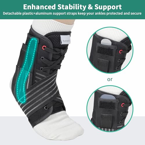 Ankle Brace for Sprained Ankle Lace up Support Brace for Women Men with Side Splints Adjustable Ankles Stabilizer for Injury Recover, Sports, L