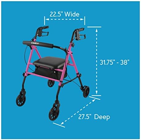Carex Step 'N Rest Aluminum Rolling Walker For Seniors, Pink - Rollator Walker With Seat - With Back Support, 6 Inch Wheels, 250lbs Support, Lightweight