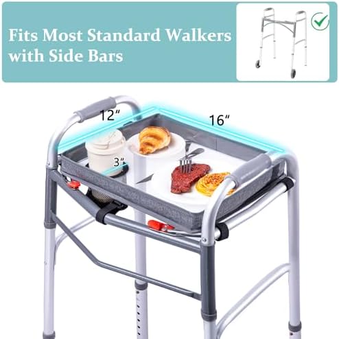 BAGSFY Clear View Walker Tray for Seniors– Universal Folding Walker Table with Cup Holder & Side Pocket | Hard Top Lightweight Walker Accessory, Tool-Free Installation, Fits Most Walkers