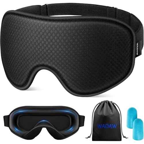 WAOAW Sleep Mask for Men Women: Blackout Eye Masks for Sleep - 3D Breathable Soft Comfortable Eye Mask for Travel - Adjustable Light Blocking Night Masks for Sleeping
