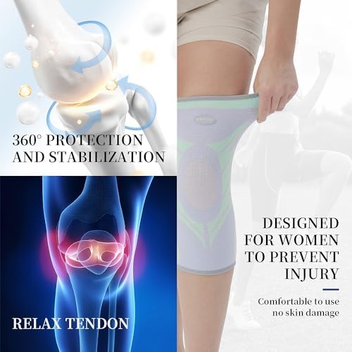 Sports Slim Knee Braces for Women - No-Slip Knee Compression Sleeve for Dance, Yoga, Knee Support for Knee Pain, Joint Pain Relief(Paradise Green, S, 2 Pack)