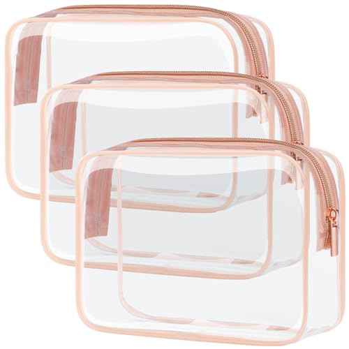 PACKISM Clear Makeup Bag - TSA Approved Toiletry Bag for Travel Size Toiletries, Travel Clear Toiletry Bag Quart Size Bag, Carry on Airport Airline Compliant Bag, Rose Pink(for age 12 or above)