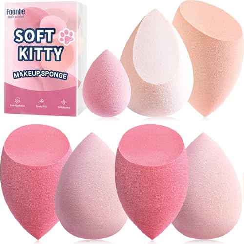 Makeup Sponge Set Foonbe Blender Sponges 7 Pcs for Liquid, Cream, and Powder, Latex Free, Multi colored Beauty Sponges with 1 Mini Sponge, Vegan & Cruelty-Free, Stocking Stuffers for Women