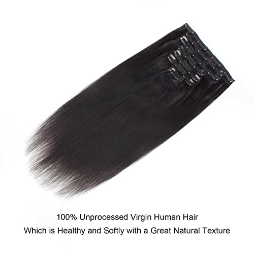 Lovrio 9A Yaki Straight Clip in Human Hair Extensions Double Weft Straight Clip in Hair Extensions Human Hair for Black Women 16 Inch Natural Black Yaki Clip ins Hair 120 Grams 7 Pieces With 17 Clips