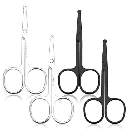 4 Pcs Nose Hair Scissors, Rounded Tip Eyebrow Scissors Stainless Steel Blunt Tip Trimmer Will Not Hurt the Nasal Cavity for Nose Eyebrow Eyelashes Trimming Mustache Beard Grooming