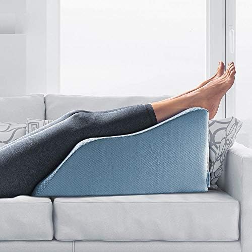 Lounge Doctor Elevating Leg Rest Wedge Pillow with Memory Foam, Light Blue, Medium, Wide