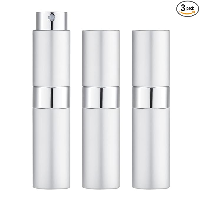 LISAPACK 8ML Atomizer Perfume Spray Bottle for Travel (3 PCS) Empty Cologne Dispenser, Portable Sprayer (Silver)