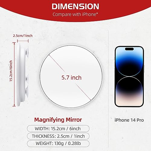 10X Magnifying Mirror with 3 Suction Cups - 6'' Stick on Makeup Magnification 10X Travel Magnified Mirror Portable Handheld Magnification and Tweezers Set for Travel, Makeup, Bathroom