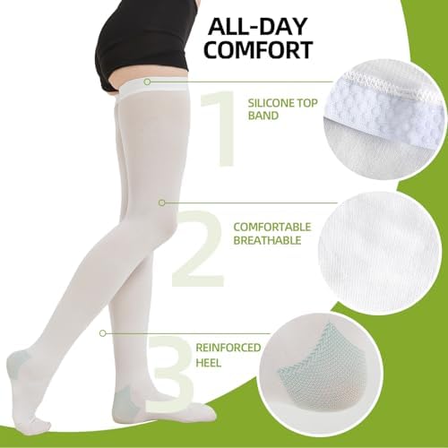 2 Pairs Thigh High Anti Embolism Compression Stockings for Women & Men, 15-20mmHg TED Hose Socks, X-Large
