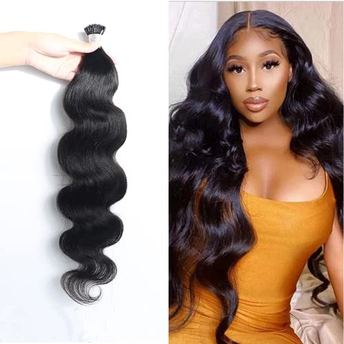 I Tips Body Wave Microlink Human Hair Extensions Brazilian 100% Real Human Hair Bundles Itips Micro Beads Body Wave Bulks Pre Bonded Keratin Stick Tipped Hair Extensions 100 Strands 100g 16"