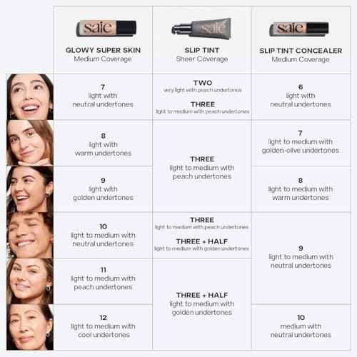 Saie Slip Tint Tinted Moisturizer with SPF 35 - Light Coverage, Glowy Skin Tint & Mineral Sunscreen for Face with Hydrating Hyaluronic Acid - Summer Makeup Essential - Shade Three (1.35 oz)