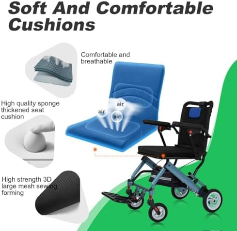 Ultra Lightweight Wheelchairs for Adults 20lbs - Foldable Transport Chair with 8" Honeycomb Tires & Detachable Cushion, 220lbs Capacity - Elderly Wheelchair for Travel, Hospital, Home Use (Blue)